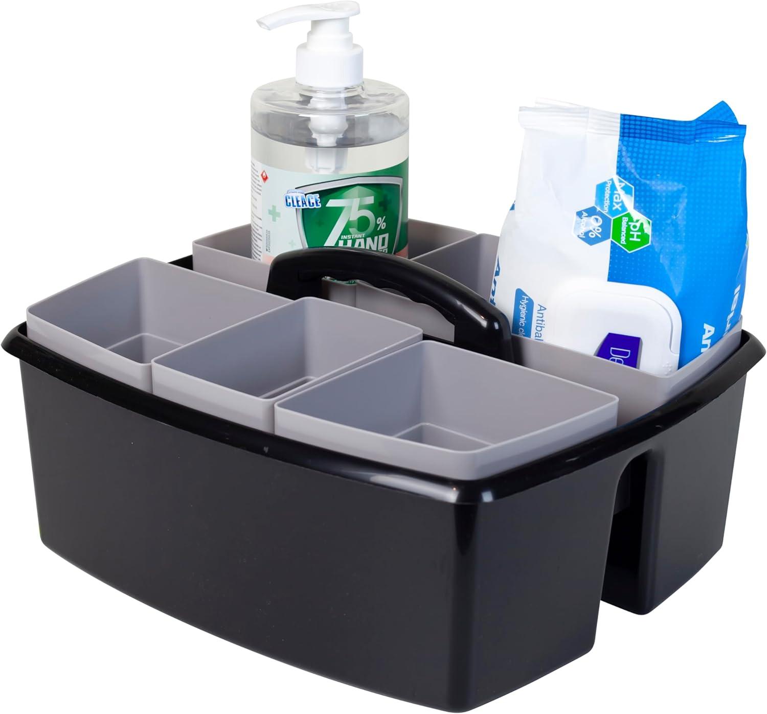 imageStorex Classroom Craft Caddy 3 Compartment Plastic Organizer with Carry Handle Assorted Colors 925 x 525 x 925 Inch Case of Six 5Packs 00941U06CBlack