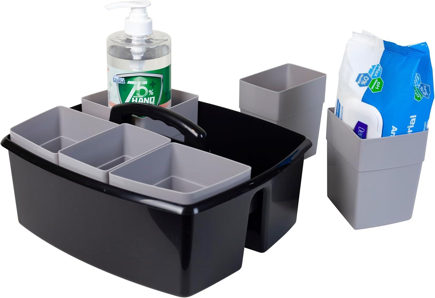 imageStorex Classroom Craft Caddy 3 Compartment Plastic Organizer with Carry Handle Assorted Colors 925 x 525 x 925 Inch Case of Six 5Packs 00941U06CBlack