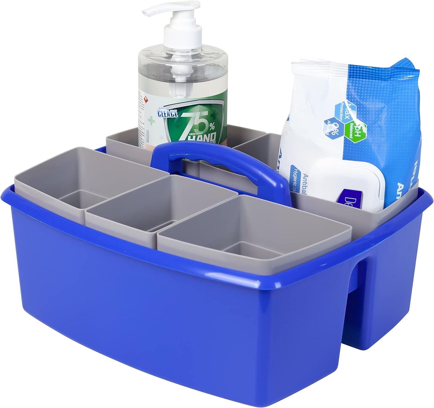 imageStorex Classroom Craft Caddy 3 Compartment Plastic Organizer with Carry Handle Assorted Colors 925 x 525 x 925 Inch Case of Six 5Packs 00941U06CBlue