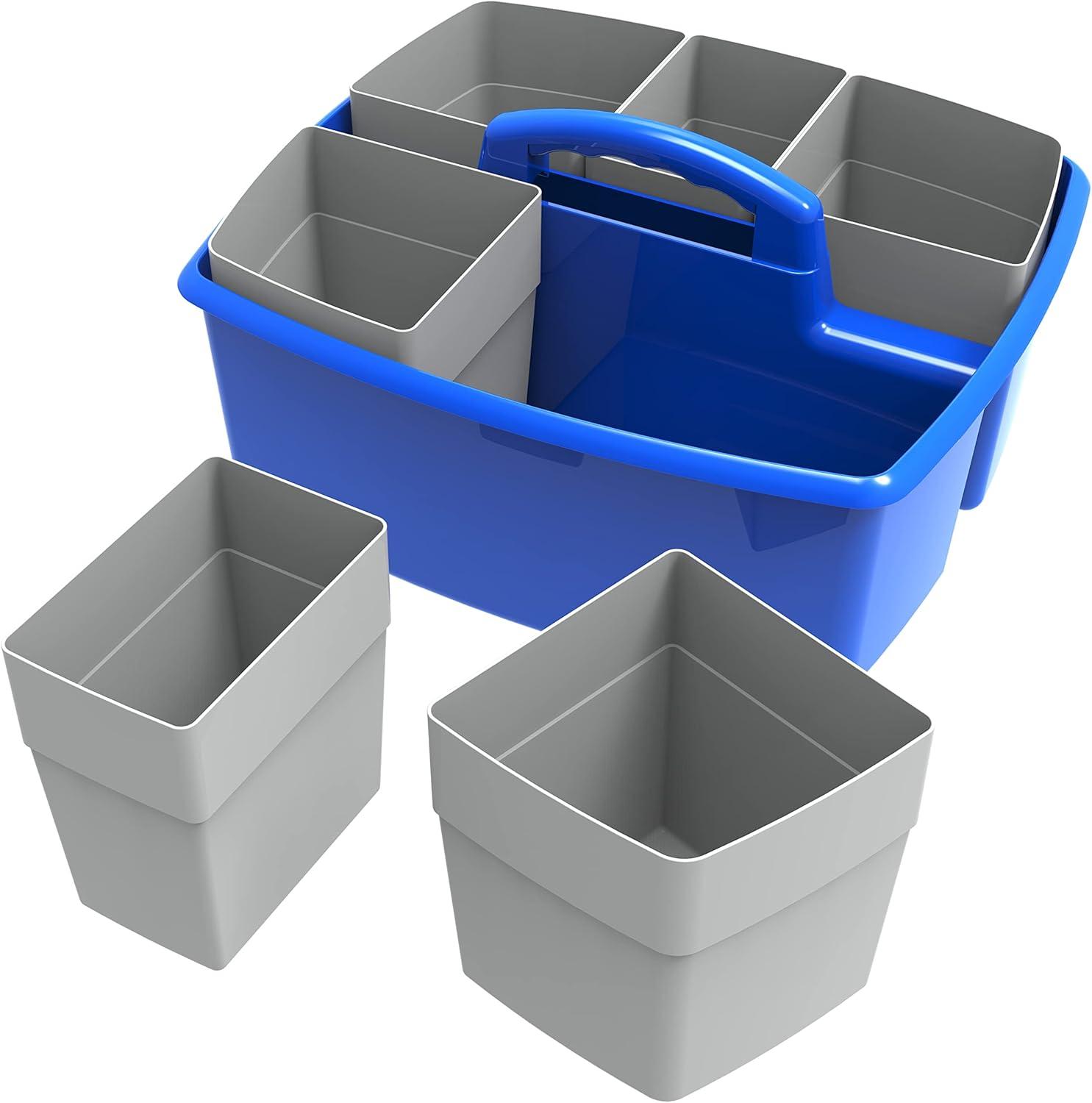 imageStorex Classroom Craft Caddy 3 Compartment Plastic Organizer with Carry Handle Assorted Colors 925 x 525 x 925 Inch Case of Six 5Packs 00941U06CBlue