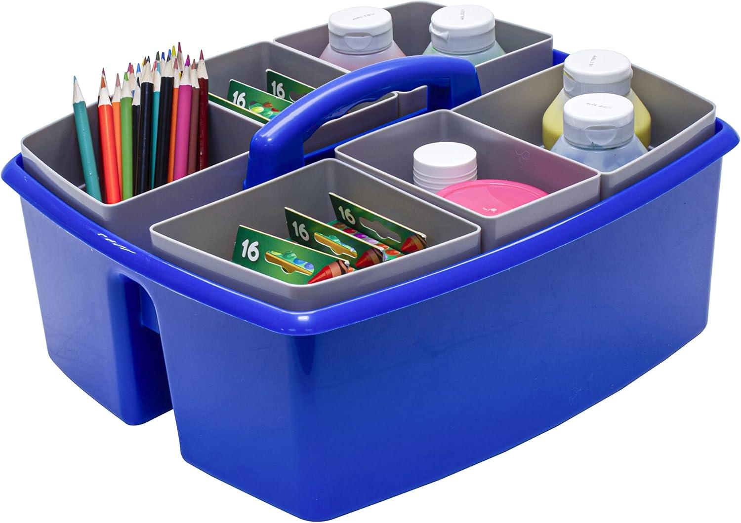 imageStorex Classroom Craft Caddy 3 Compartment Plastic Organizer with Carry Handle Assorted Colors 925 x 525 x 925 Inch Case of Six 5Packs 00941U06CBlue