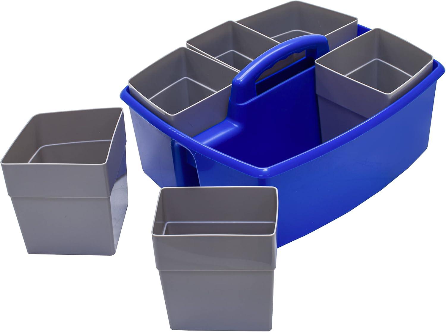 imageStorex Classroom Craft Caddy 3 Compartment Plastic Organizer with Carry Handle Assorted Colors 925 x 525 x 925 Inch Case of Six 5Packs 00941U06CBlue