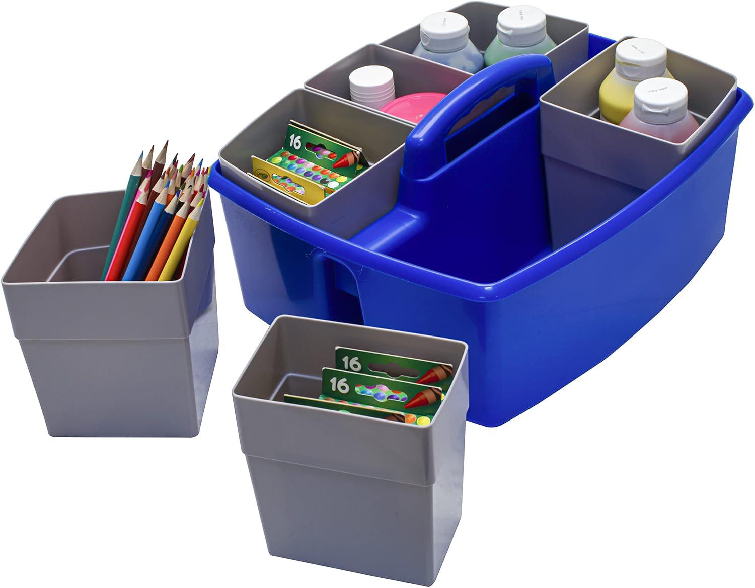 imageStorex Classroom Craft Caddy 3 Compartment Plastic Organizer with Carry Handle Assorted Colors 925 x 525 x 925 Inch Case of Six 5Packs 00941U06CBlue
