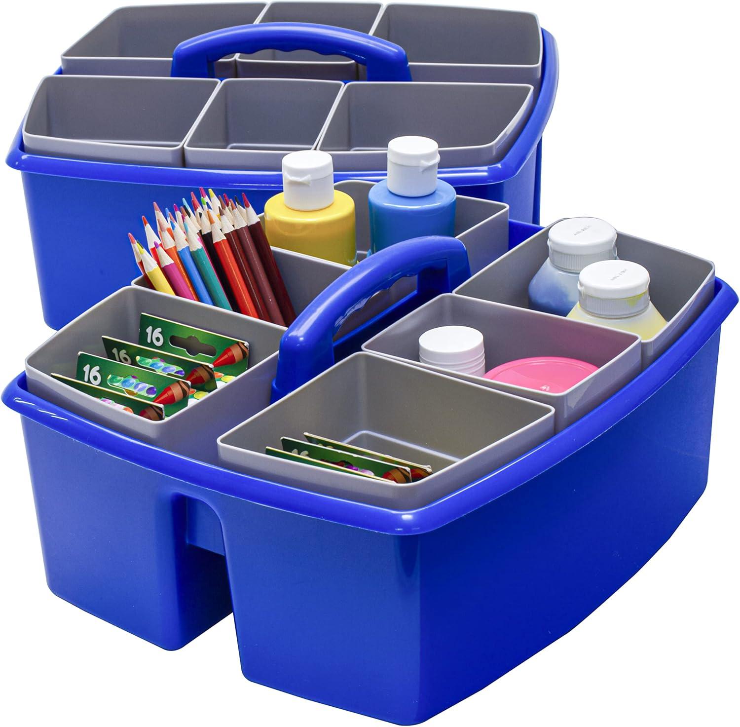imageStorex Classroom Craft Caddy 3 Compartment Plastic Organizer with Carry Handle Assorted Colors 925 x 525 x 925 Inch Case of Six 5Packs 00941U06CBlue