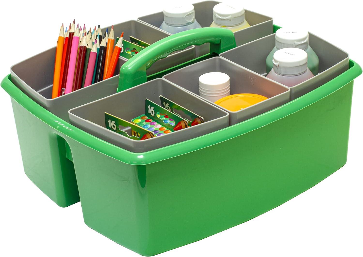imageStorex Classroom Craft Caddy 3 Compartment Plastic Organizer with Carry Handle Assorted Colors 925 x 525 x 925 Inch Case of Six 5Packs 00941U06CGreen
