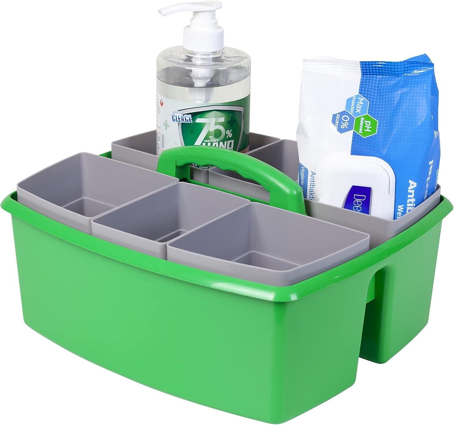 imageStorex Classroom Craft Caddy 3 Compartment Plastic Organizer with Carry Handle Assorted Colors 925 x 525 x 925 Inch Case of Six 5Packs 00941U06CGreen