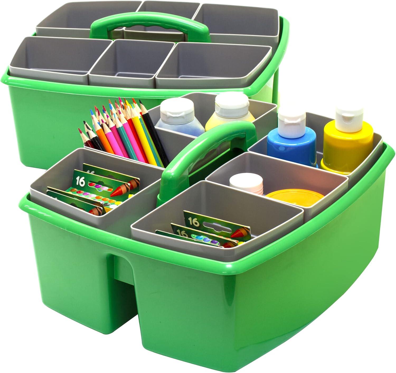 imageStorex Classroom Craft Caddy 3 Compartment Plastic Organizer with Carry Handle Assorted Colors 925 x 525 x 925 Inch Case of Six 5Packs 00941U06CGreen