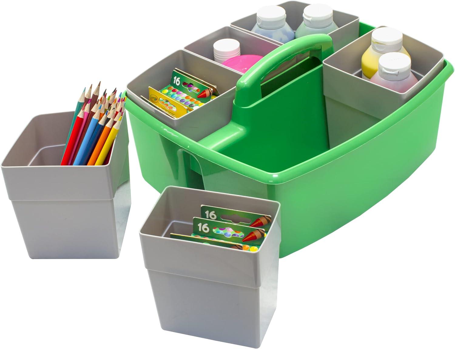 imageStorex Classroom Craft Caddy 3 Compartment Plastic Organizer with Carry Handle Assorted Colors 925 x 525 x 925 Inch Case of Six 5Packs 00941U06CGreen