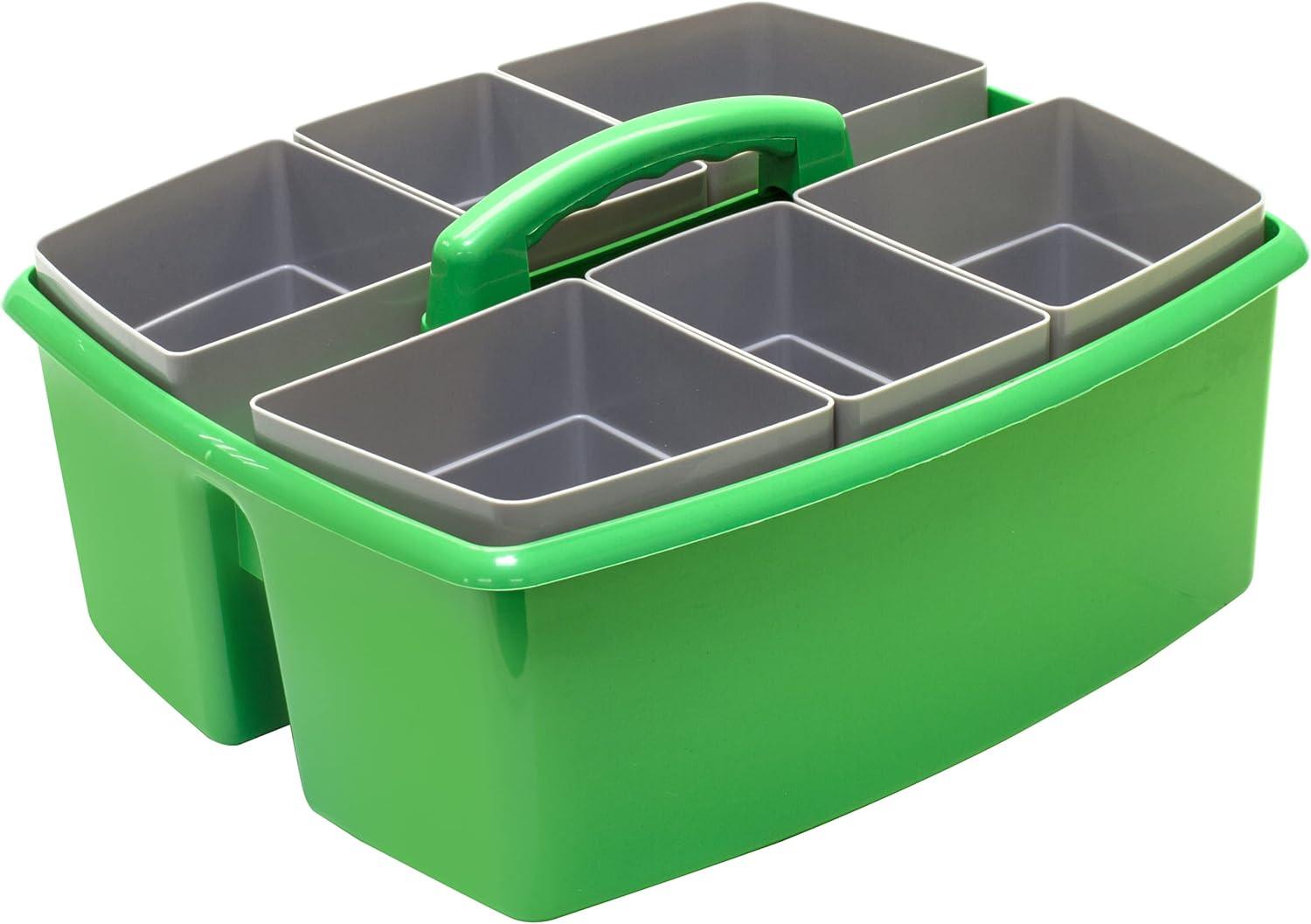 imageStorex Classroom Craft Caddy 3 Compartment Plastic Organizer with Carry Handle Assorted Colors 925 x 525 x 925 Inch Case of Six 5Packs 00941U06CGreen