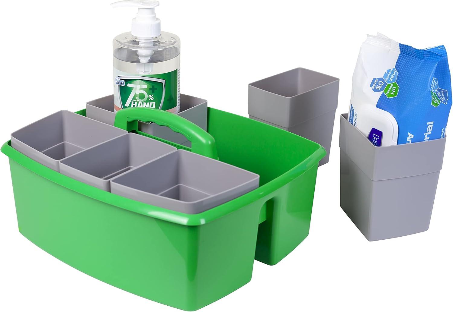 imageStorex Classroom Craft Caddy 3 Compartment Plastic Organizer with Carry Handle Assorted Colors 925 x 525 x 925 Inch Case of Six 5Packs 00941U06CGreen