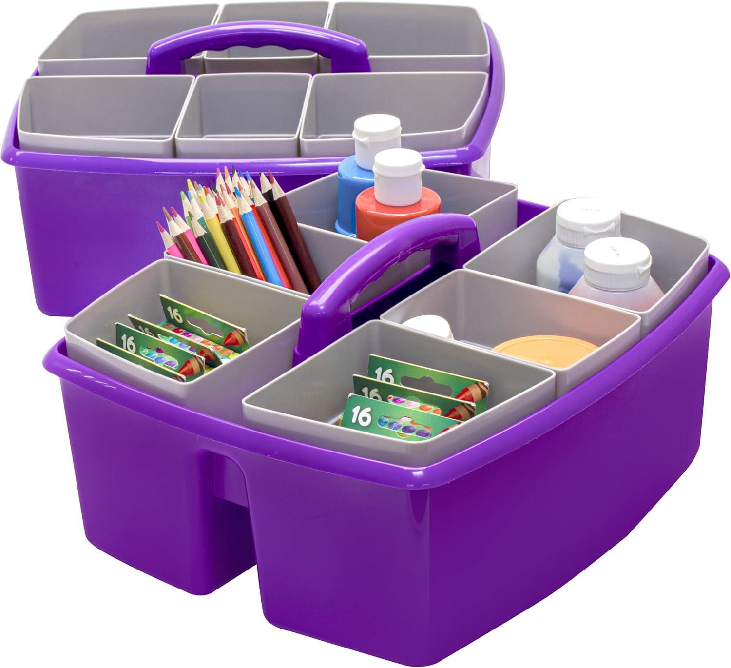 imageStorex Classroom Craft Caddy 3 Compartment Plastic Organizer with Carry Handle Assorted Colors 925 x 525 x 925 Inch Case of Six 5Packs 00941U06CPurple