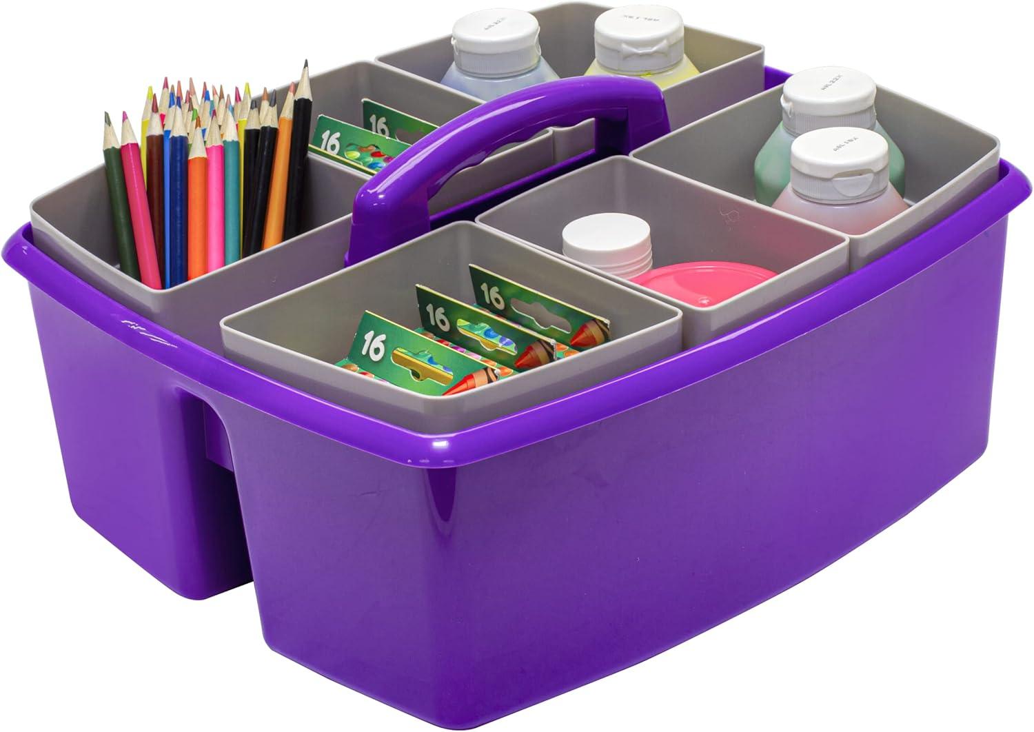 imageStorex Classroom Craft Caddy 3 Compartment Plastic Organizer with Carry Handle Assorted Colors 925 x 525 x 925 Inch Case of Six 5Packs 00941U06CPurple