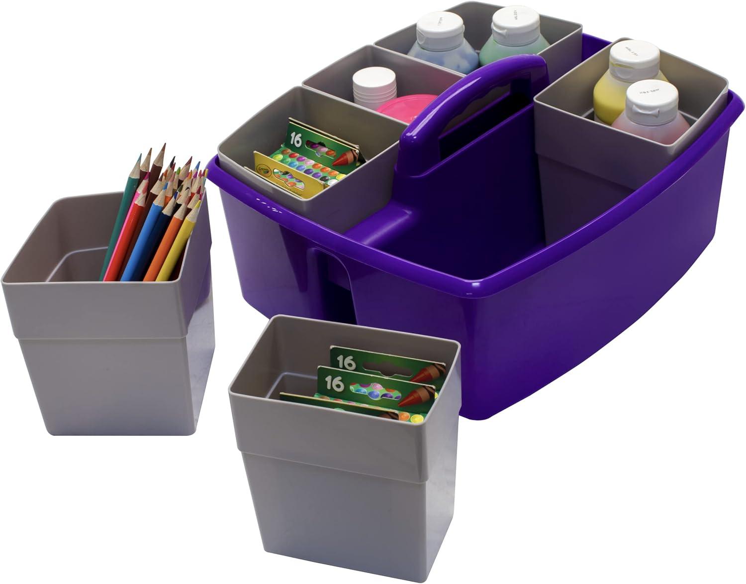 imageStorex Classroom Craft Caddy 3 Compartment Plastic Organizer with Carry Handle Assorted Colors 925 x 525 x 925 Inch Case of Six 5Packs 00941U06CPurple