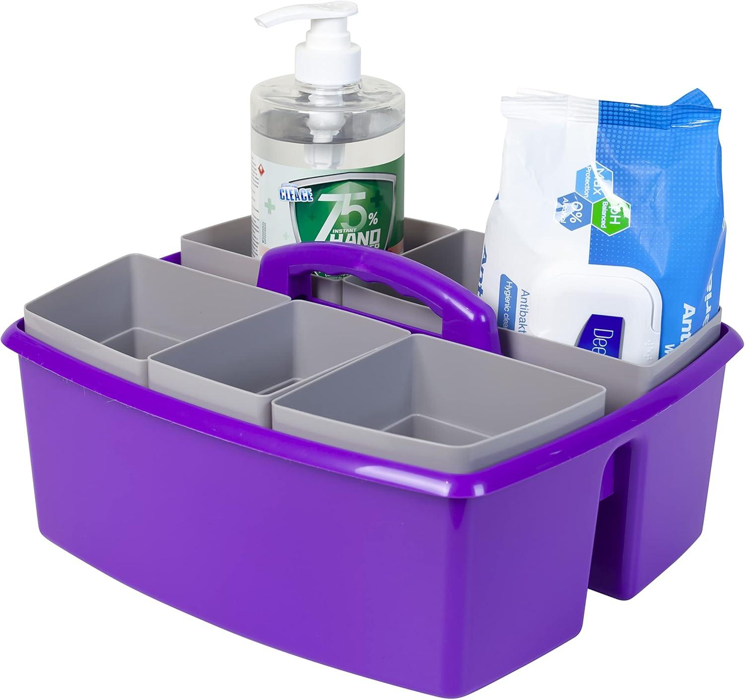 imageStorex Classroom Craft Caddy 3 Compartment Plastic Organizer with Carry Handle Assorted Colors 925 x 525 x 925 Inch Case of Six 5Packs 00941U06CPurple