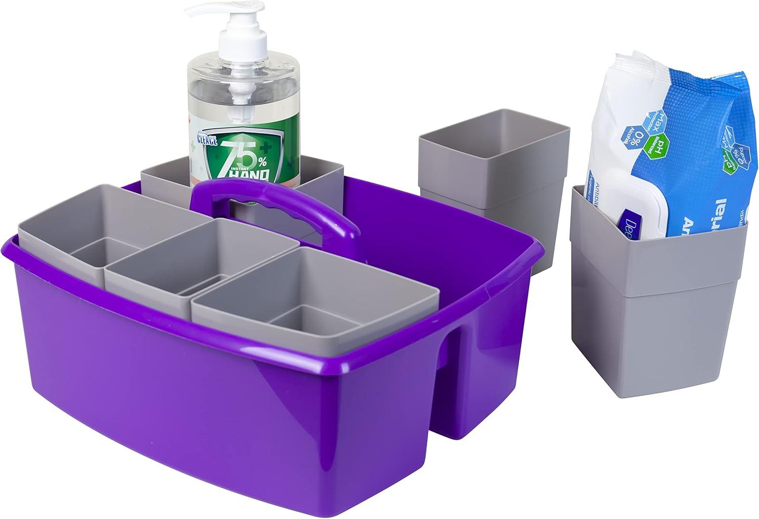 imageStorex Classroom Craft Caddy 3 Compartment Plastic Organizer with Carry Handle Assorted Colors 925 x 525 x 925 Inch Case of Six 5Packs 00941U06CPurple