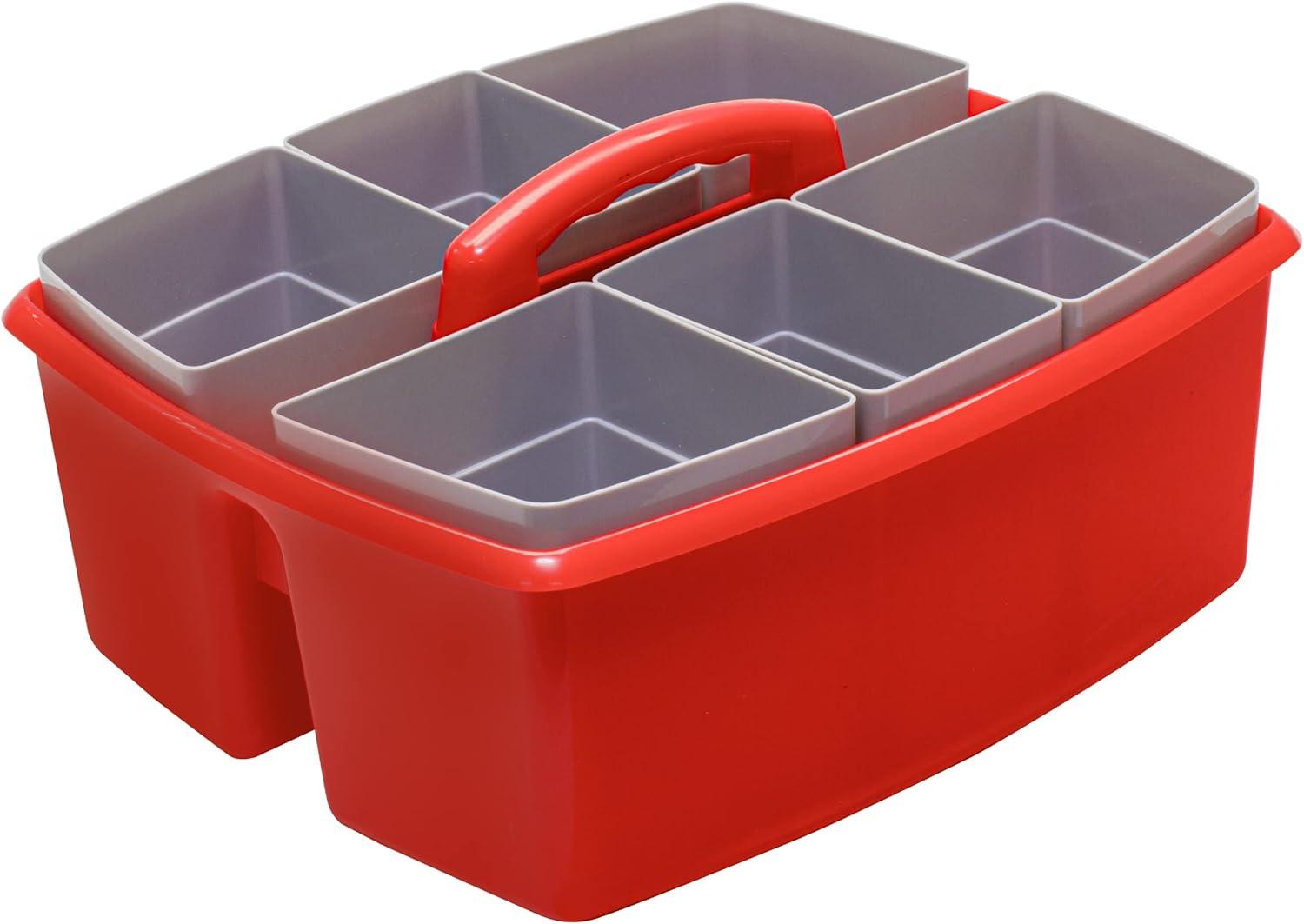 imageStorex Classroom Craft Caddy 3 Compartment Plastic Organizer with Carry Handle Assorted Colors 925 x 525 x 925 Inch Case of Six 5Packs 00941U06CRed