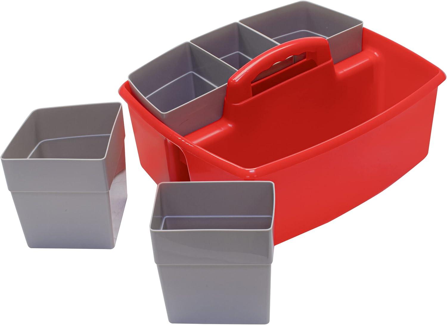 imageStorex Classroom Craft Caddy 3 Compartment Plastic Organizer with Carry Handle Assorted Colors 925 x 525 x 925 Inch Case of Six 5Packs 00941U06CRed