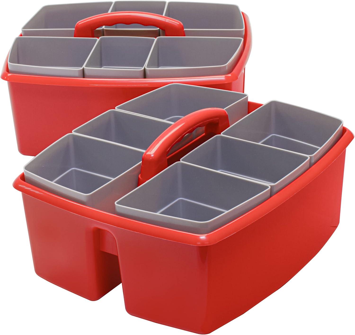 imageStorex Classroom Craft Caddy 3 Compartment Plastic Organizer with Carry Handle Assorted Colors 925 x 525 x 925 Inch Case of Six 5Packs 00941U06CRed