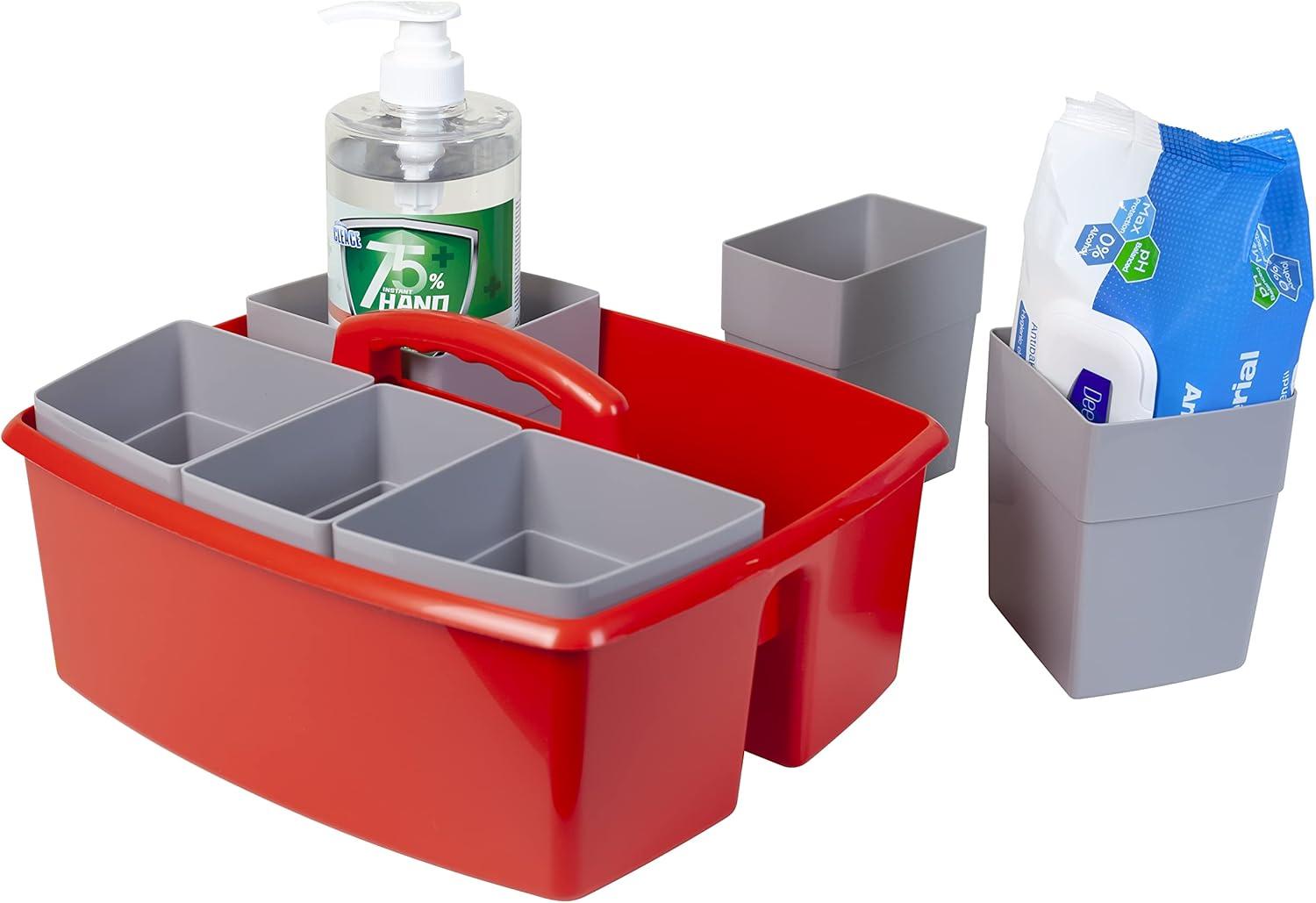 imageStorex Classroom Craft Caddy 3 Compartment Plastic Organizer with Carry Handle Assorted Colors 925 x 525 x 925 Inch Case of Six 5Packs 00941U06CRed