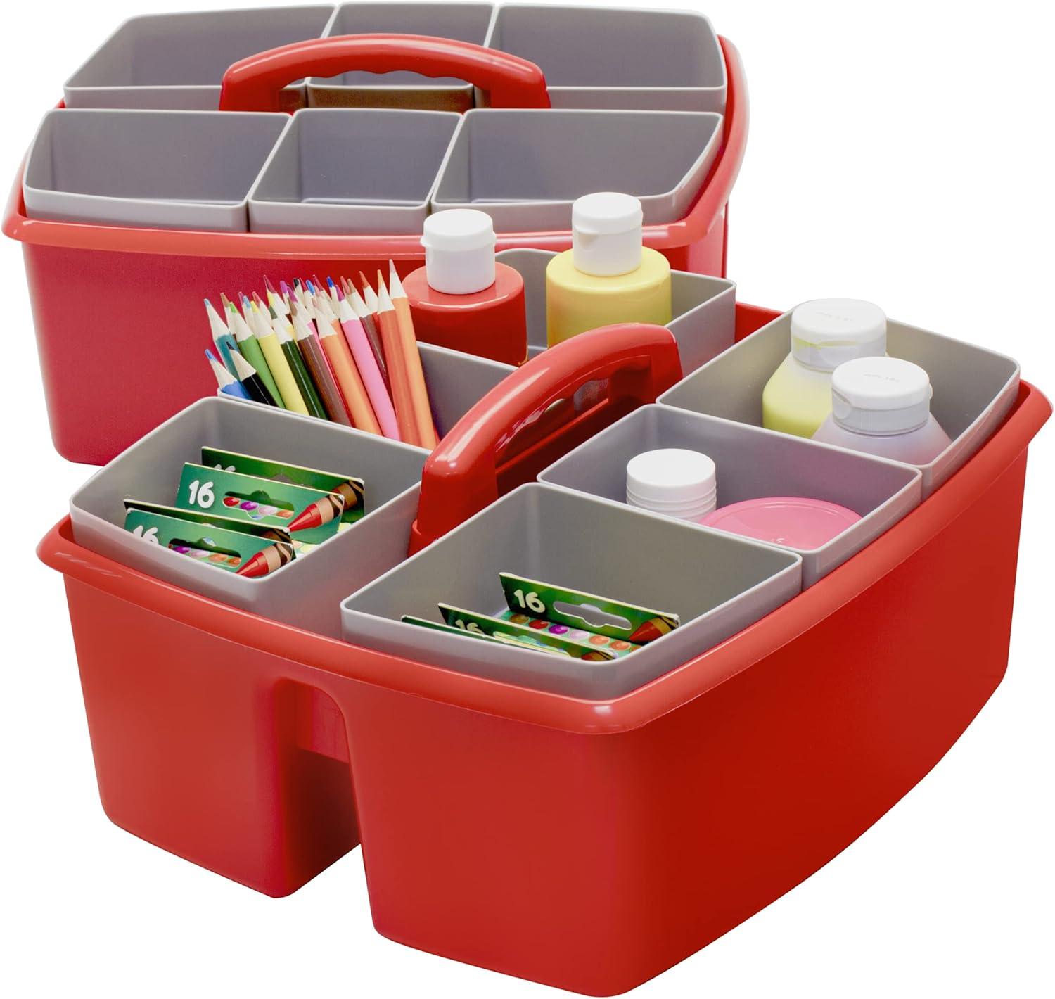 imageStorex Classroom Craft Caddy 3 Compartment Plastic Organizer with Carry Handle Assorted Colors 925 x 525 x 925 Inch Case of Six 5Packs 00941U06CRed