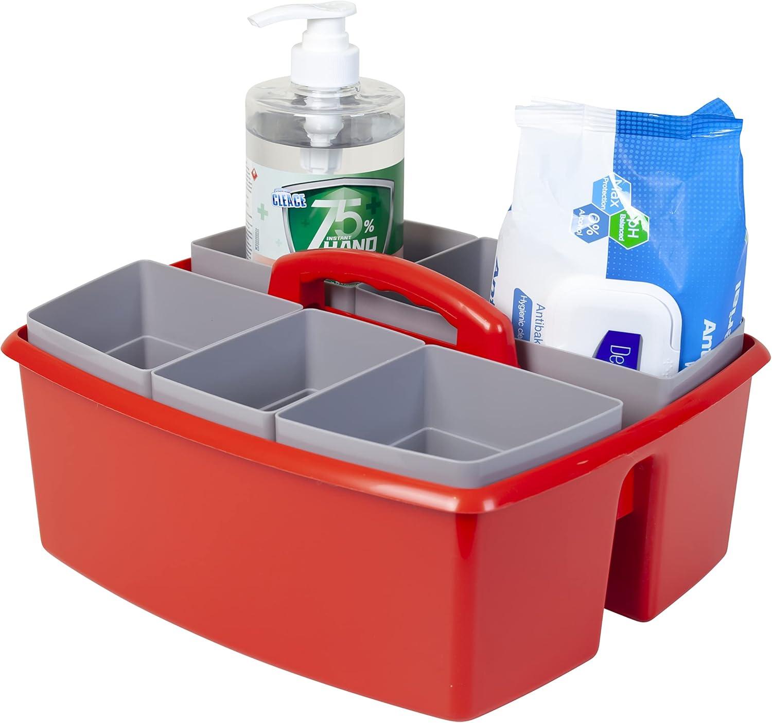imageStorex Classroom Craft Caddy 3 Compartment Plastic Organizer with Carry Handle Assorted Colors 925 x 525 x 925 Inch Case of Six 5Packs 00941U06CRed