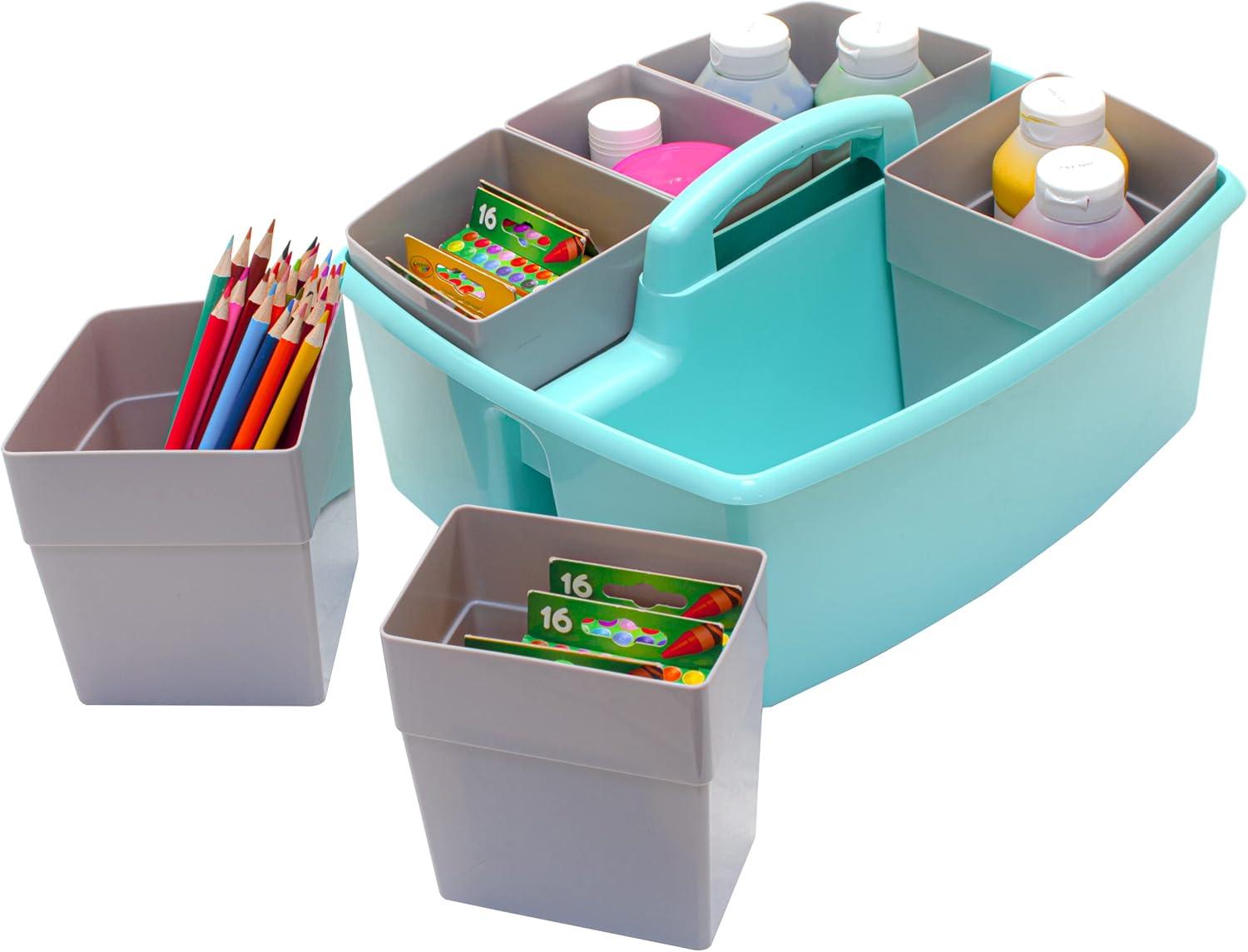 imageStorex Classroom Craft Caddy 3 Compartment Plastic Organizer with Carry Handle Assorted Colors 925 x 525 x 925 Inch Case of Six 5Packs 00941U06CTeal