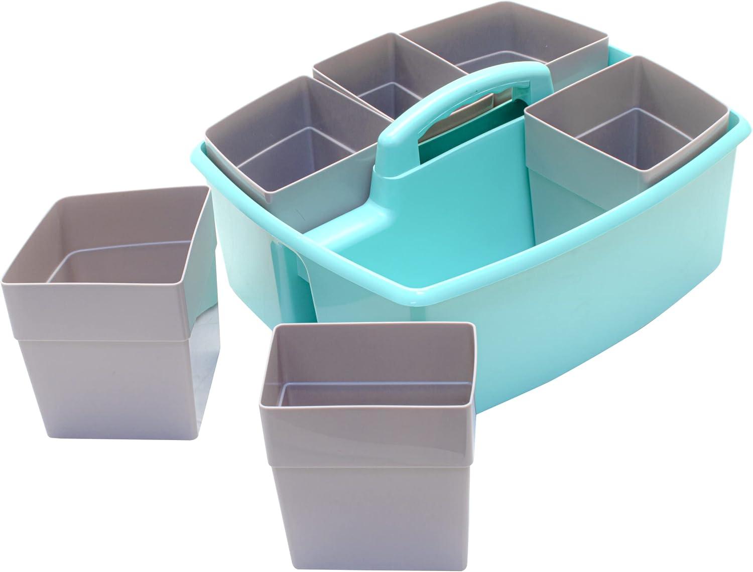 imageStorex Classroom Craft Caddy 3 Compartment Plastic Organizer with Carry Handle Assorted Colors 925 x 525 x 925 Inch Case of Six 5Packs 00941U06CTeal