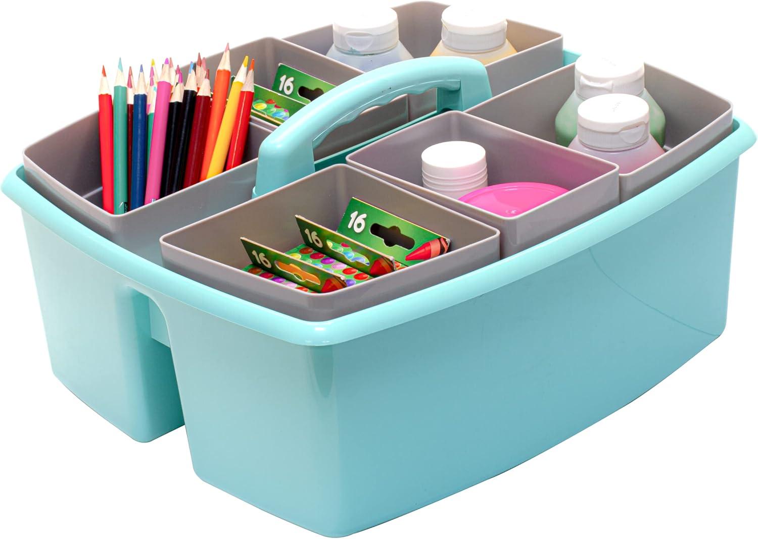 imageStorex Classroom Craft Caddy 3 Compartment Plastic Organizer with Carry Handle Assorted Colors 925 x 525 x 925 Inch Case of Six 5Packs 00941U06CTeal