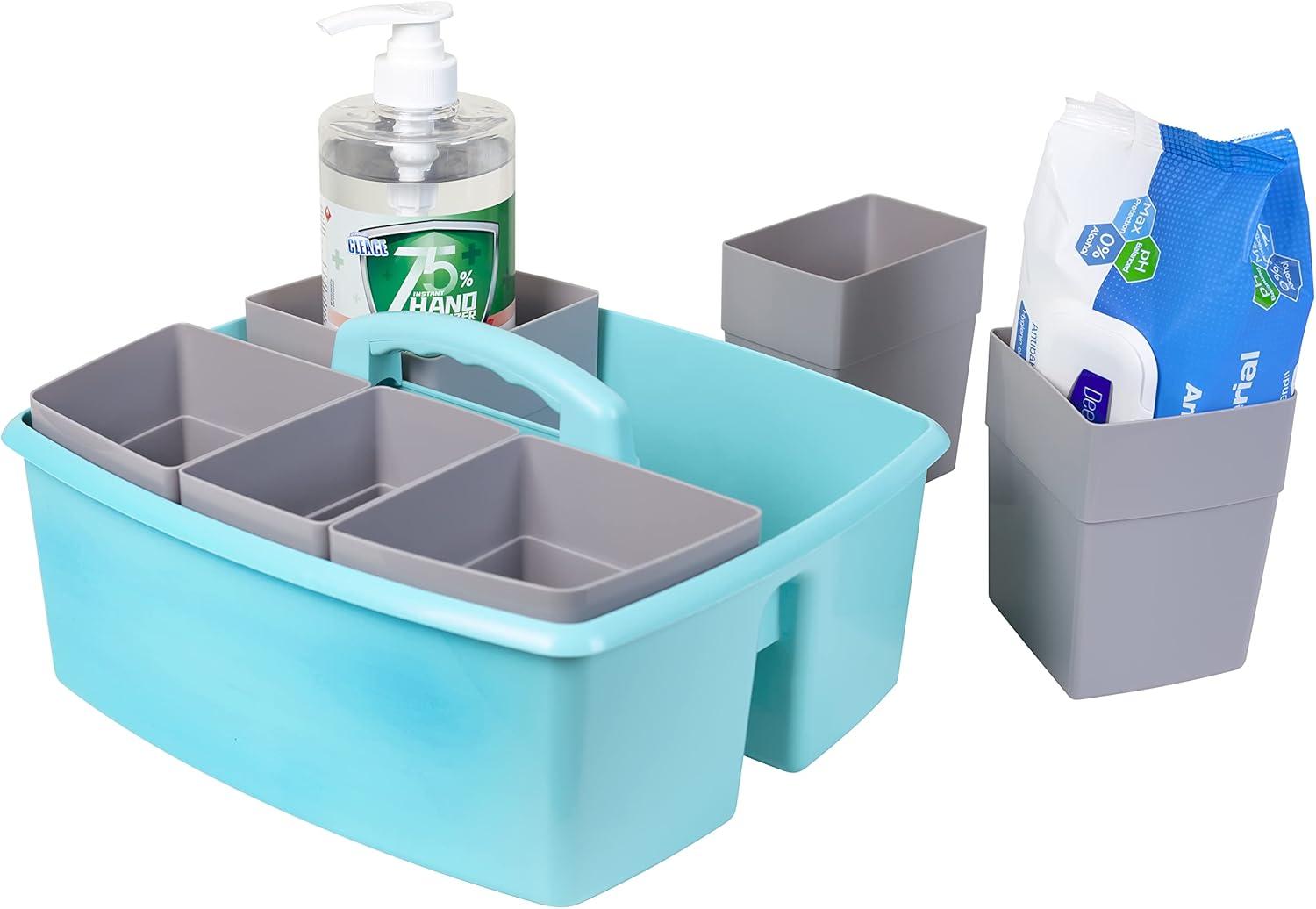 imageStorex Classroom Craft Caddy 3 Compartment Plastic Organizer with Carry Handle Assorted Colors 925 x 525 x 925 Inch Case of Six 5Packs 00941U06CTeal