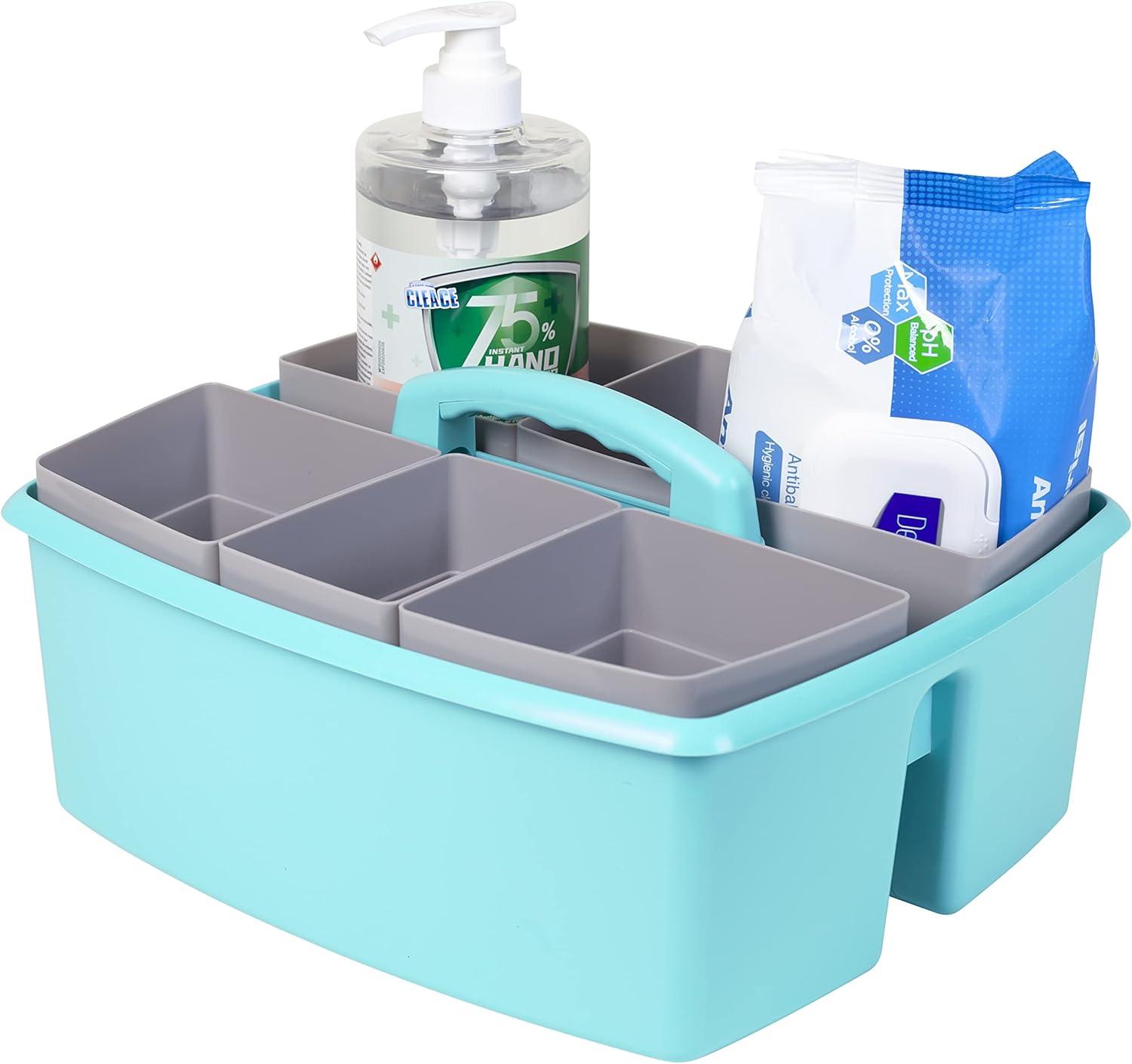 imageStorex Classroom Craft Caddy 3 Compartment Plastic Organizer with Carry Handle Assorted Colors 925 x 525 x 925 Inch Case of Six 5Packs 00941U06CTeal