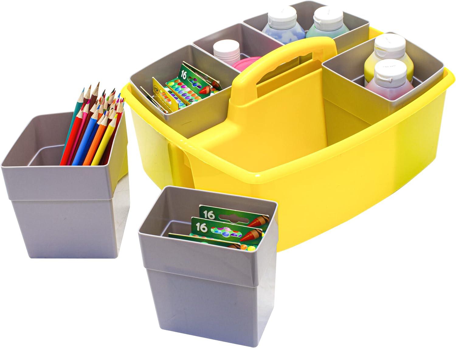 imageStorex Classroom Craft Caddy 3 Compartment Plastic Organizer with Carry Handle Assorted Colors 925 x 525 x 925 Inch Case of Six 5Packs 00941U06CYellow