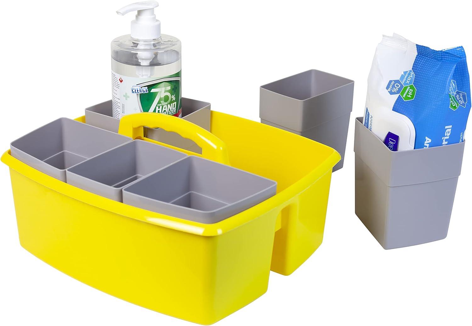 imageStorex Classroom Craft Caddy 3 Compartment Plastic Organizer with Carry Handle Assorted Colors 925 x 525 x 925 Inch Case of Six 5Packs 00941U06CYellow