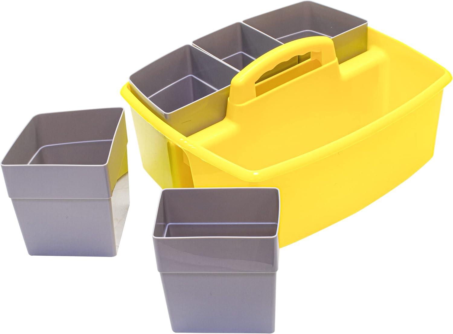 imageStorex Classroom Craft Caddy 3 Compartment Plastic Organizer with Carry Handle Assorted Colors 925 x 525 x 925 Inch Case of Six 5Packs 00941U06CYellow