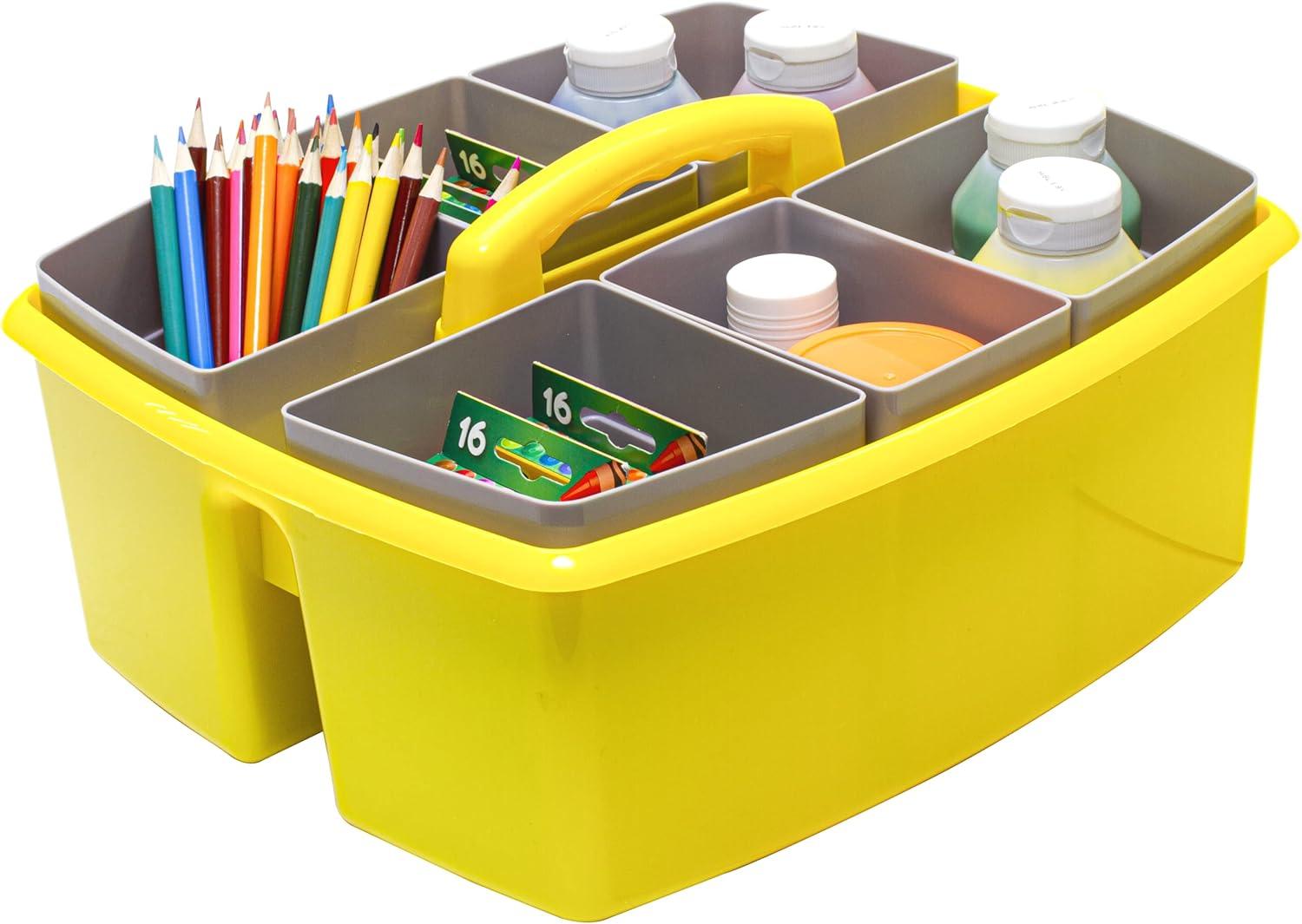 imageStorex Classroom Craft Caddy 3 Compartment Plastic Organizer with Carry Handle Assorted Colors 925 x 525 x 925 Inch Case of Six 5Packs 00941U06CYellow