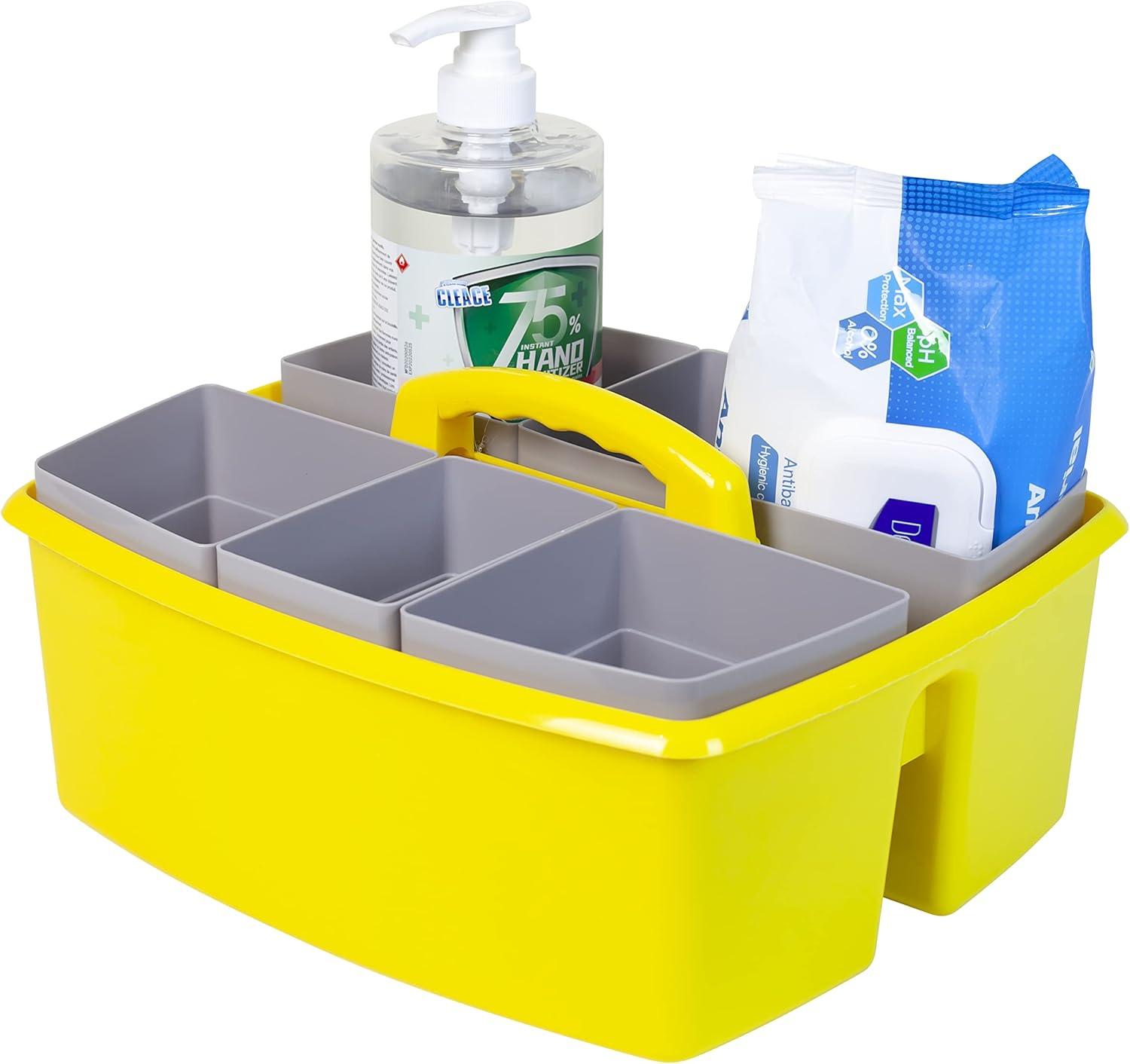 imageStorex Classroom Craft Caddy 3 Compartment Plastic Organizer with Carry Handle Assorted Colors 925 x 525 x 925 Inch Case of Six 5Packs 00941U06CYellow