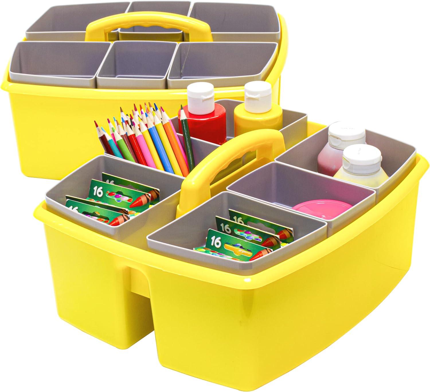 imageStorex Classroom Craft Caddy 3 Compartment Plastic Organizer with Carry Handle Assorted Colors 925 x 525 x 925 Inch Case of Six 5Packs 00941U06CYellow