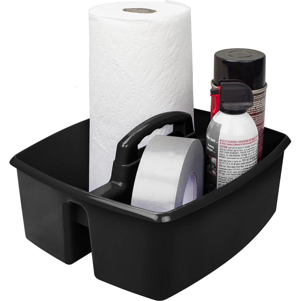 imageStorex Classroom Craft Caddy 3 Compartment Plastic Organizer with Carry Handle Assorted Colors 925 x 525 x 925 Inch Case of Six 5Packs 00941U06CBlack