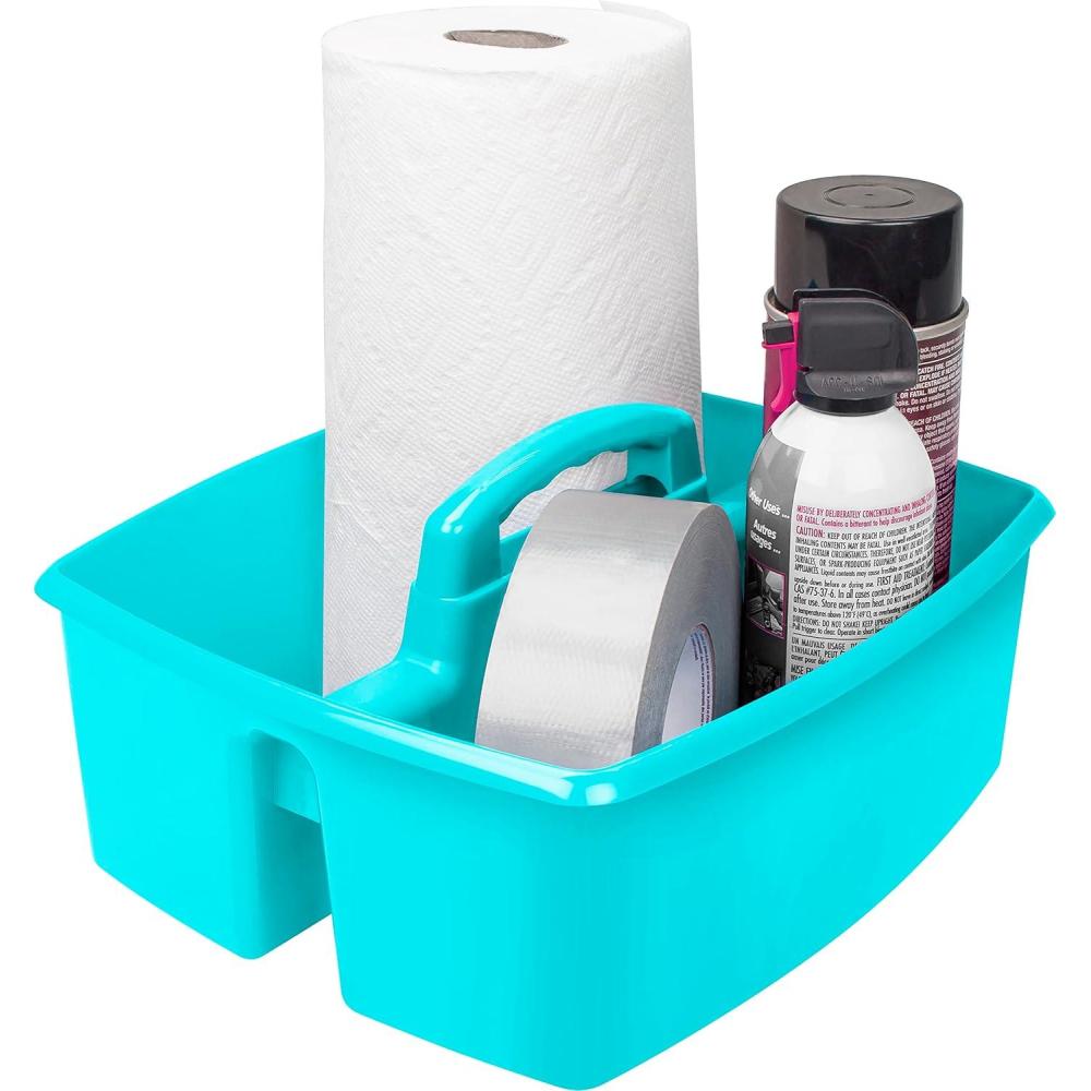 imageStorex Classroom Craft Caddy 3 Compartment Plastic Organizer with Carry Handle Assorted Colors 925 x 525 x 925 Inch Case of Six 5Packs 00941U06CTeal