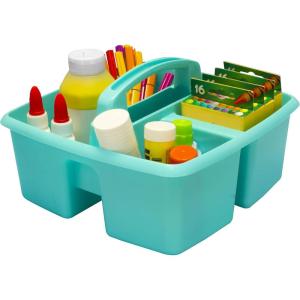 Storex 3-Compartment Small Caddy – Multipurpose Classroom Organizer with Handle, Assorted STEAM Colors, 6-Pack (00940A06C)(Aquamarine)