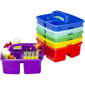 Storex 3-Compartment Small Caddy – Multipurpose Classroom Organizer with Handle, Assorted STEAM Colors, 6-Pack (00940A06C)(Assorted Colors)