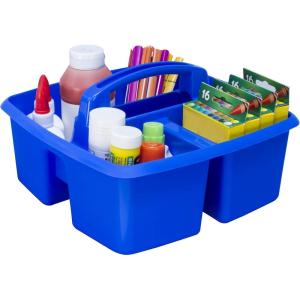 Storex 3-Compartment Small Caddy – Multipurpose Classroom Organizer with Handle, Assorted STEAM Colors, 6-Pack (00940A06C)(Azure Blue)