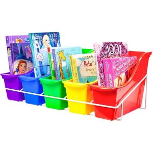 Storex 71151U01C Metal Shelf Rack, Fits 5 Small Book Bins (Bins Sold Separately), White(Assorted)