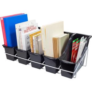 Storex 71151U01C Metal Shelf Rack, Fits 5 Small Book Bins (Bins Sold Separately), White(Black)