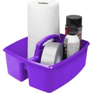 Storex Classroom Craft Caddy, 3 Compartment Plastic Organizer with Carry Handle, Assorted Colors, 9.25 x 5.25 x 9.25 Inch, Case of Six 5-Packs (00941U06C)(Purple)