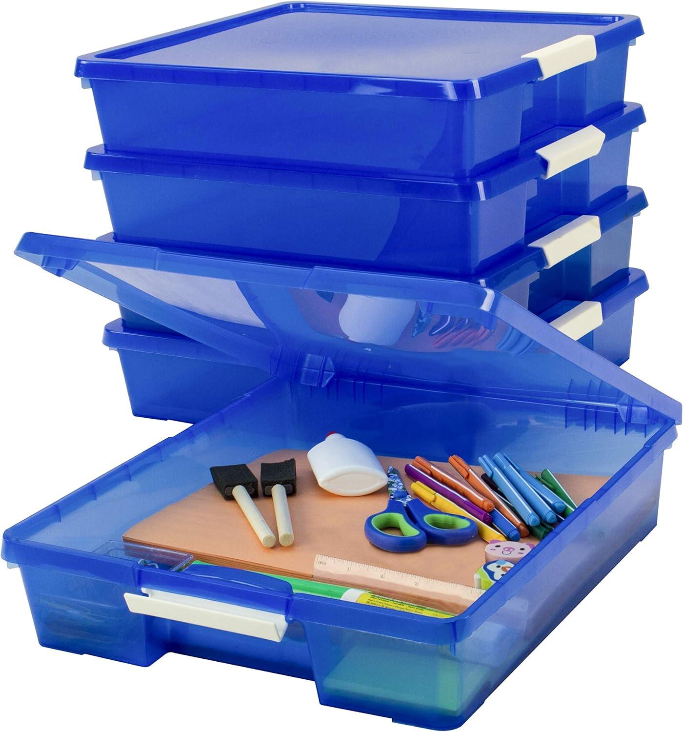 imageStorex Classroom Craft Project Box Stacking Plastic Organizer Fits 12x12 Scrapbooking Paper Blue 5Pack 63203U05C