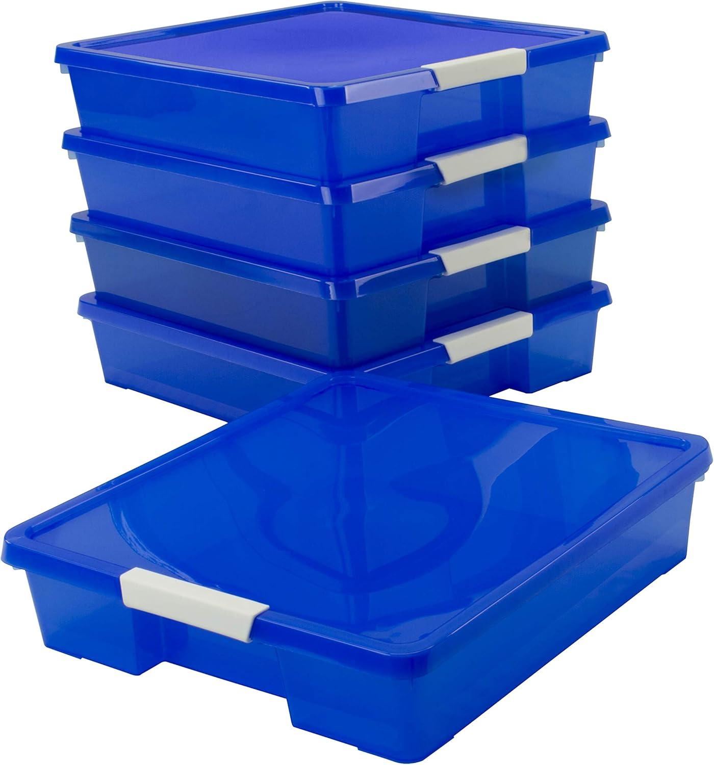 imageStorex Classroom Craft Project Box Stacking Plastic Organizer Fits 12x12 Scrapbooking Paper Blue 5Pack 63203U05C