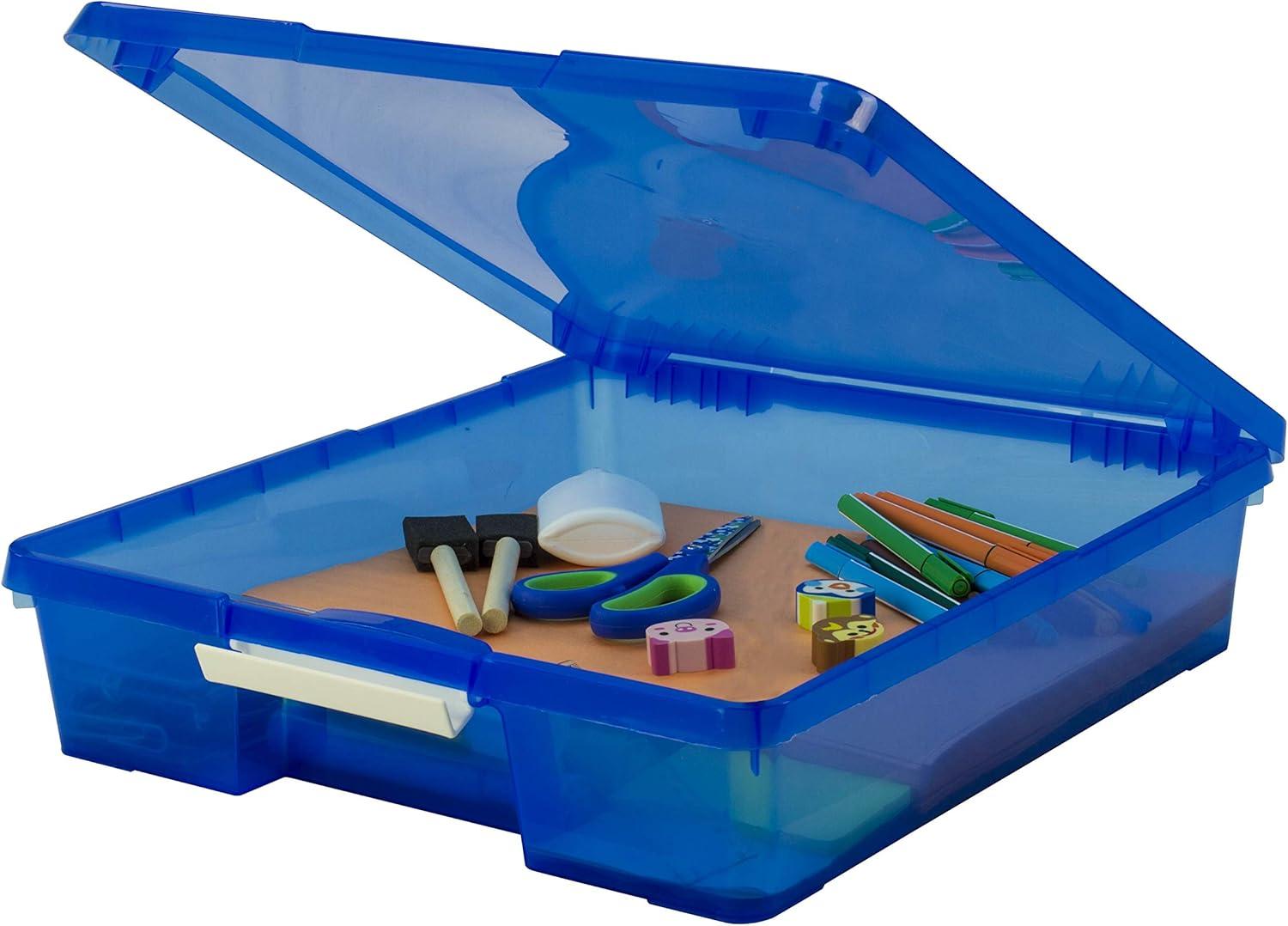 imageStorex Classroom Craft Project Box Stacking Plastic Organizer Fits 12x12 Scrapbooking Paper Blue 5Pack 63203U05C