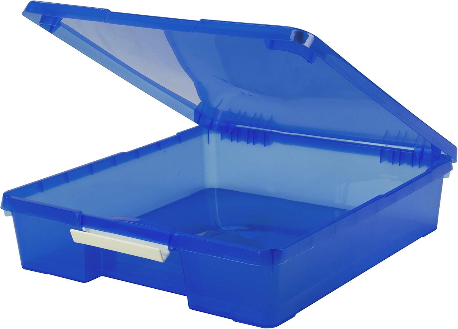 imageStorex Classroom Craft Project Box Stacking Plastic Organizer Fits 12x12 Scrapbooking Paper Blue 5Pack 63203U05C