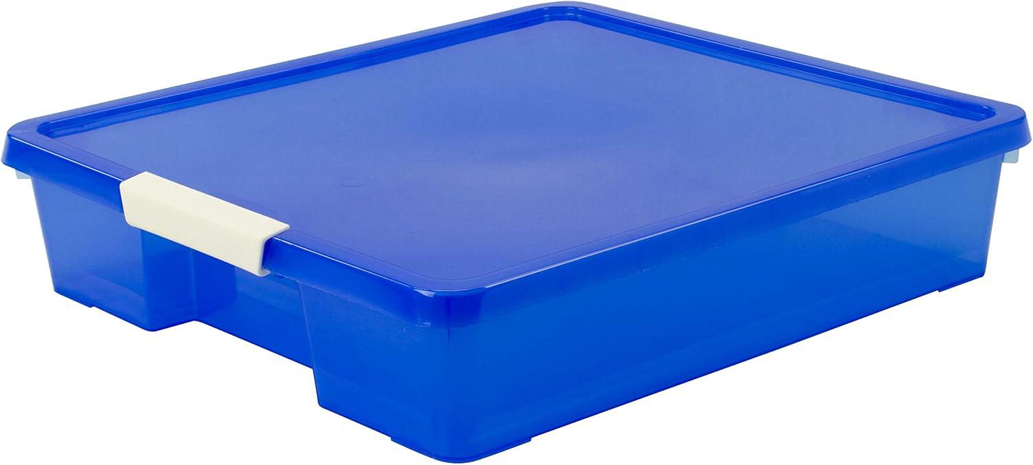 imageStorex Classroom Craft Project Box Stacking Plastic Organizer Fits 12x12 Scrapbooking Paper Blue 5Pack 63203U05C