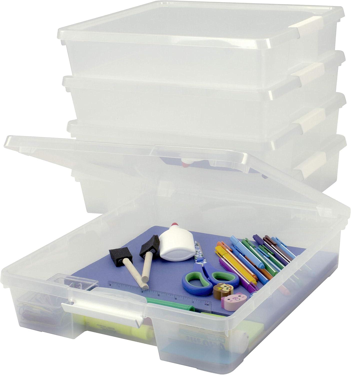 imageStorex Classroom Craft Project Box Stacking Plastic Organizer Fits 12x12 Scrapbooking Paper Clear 5Pack 63209U05C
